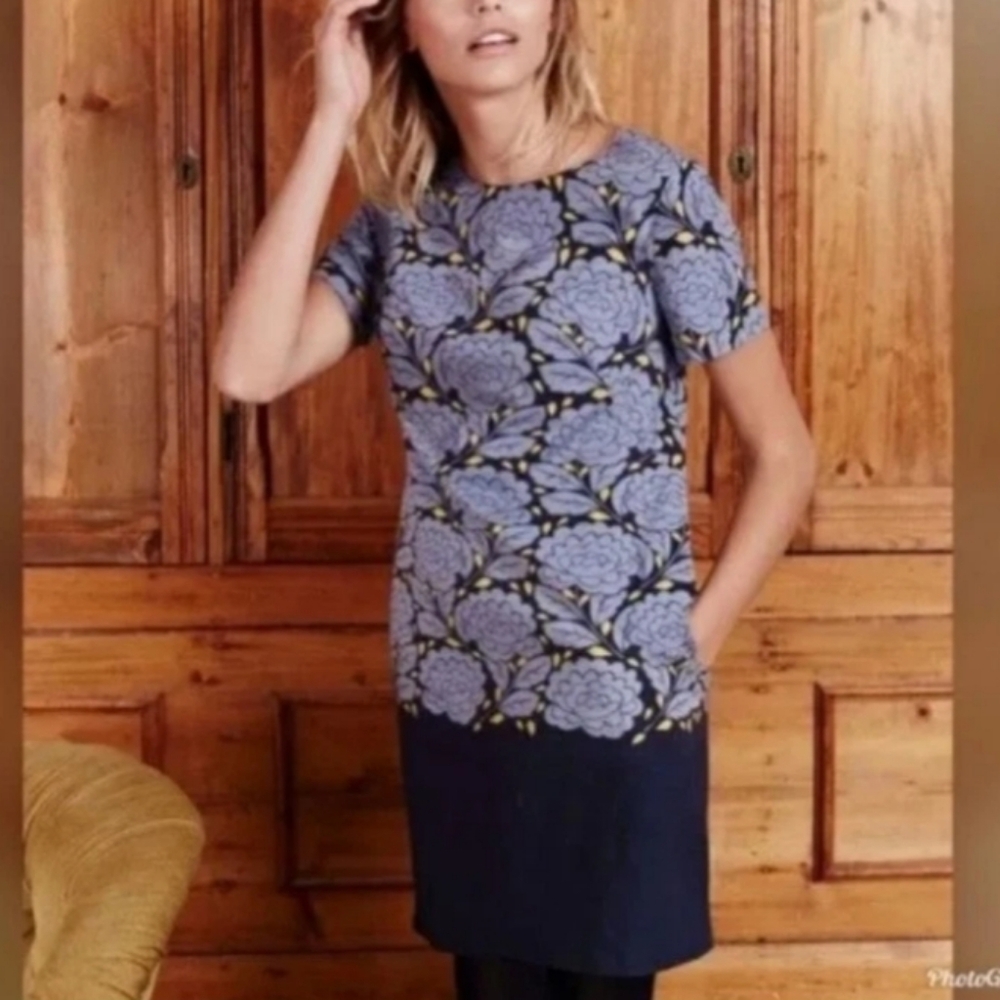 BODEN Afia Floral Blue & Yellow Shift W/Pockets | 6 - Picture 2 of 9
